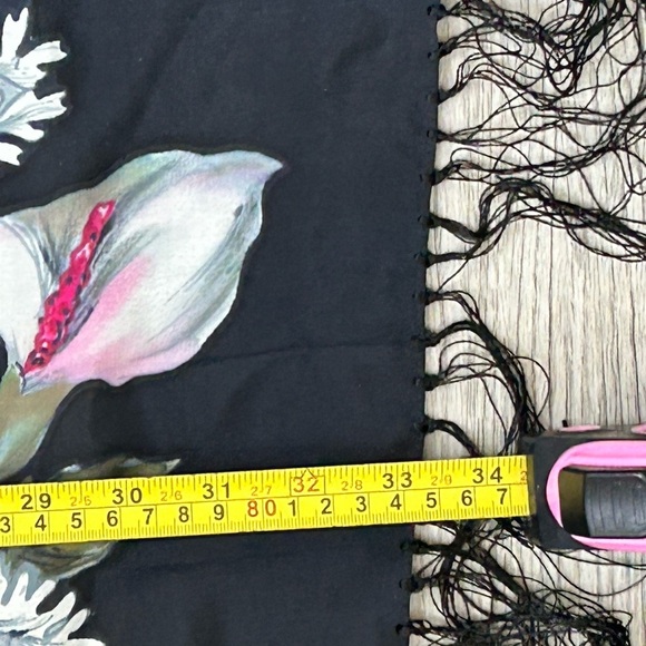 Floral Black Fringe Scarf - Picture 6 of 7